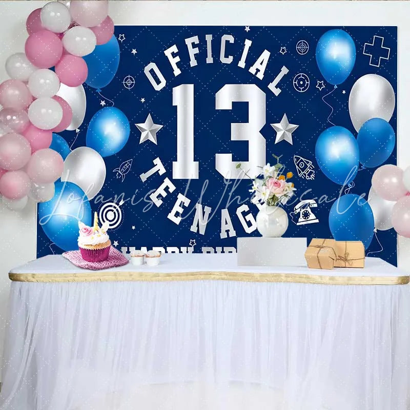 Lofaris Blue White Official Teenager 13th Birthday Backdrop School and Sports 13 Milestone Party Decor