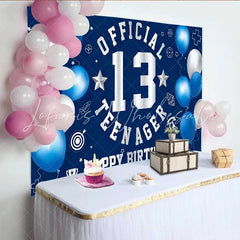 Lofaris Blue White Official Teenager 13th Birthday Backdrop School and Sports 13 Milestone Party Decor