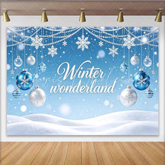 Lofaris Blue Winter Wonderland Backdrop with Snowflakes and Ornaments Festive Photography Background for Holiday Party Decoration