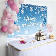 Lofaris Blue Winter Wonderland Backdrop with Snowflakes and Ornaments Festive Photography Background for Holiday Party Decoration