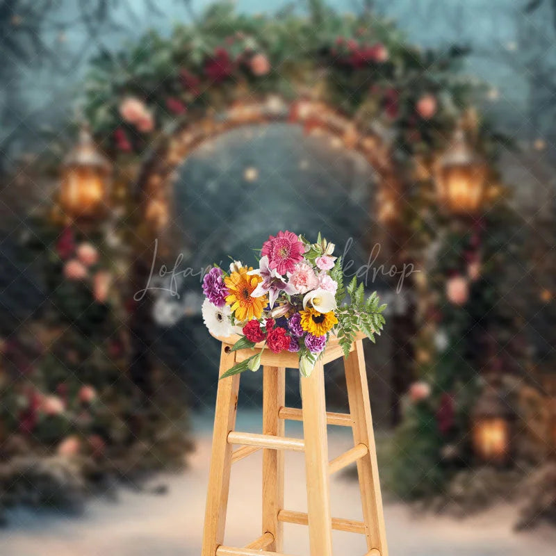 Lofaris Blurry Dark Night Floral Lighted Christmas Backdrop