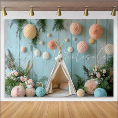 Lofaris Boho Baby Shower Backdrop with Teepee Tent and Pastel Honeycomb Decor Woodland Photography Background for Newborn Photoshoot