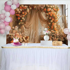 Lofaris Boho Fall Harvest Indoor Backdrop Elegant Draping and Orange Floral Party Decoration