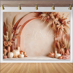 Lofaris Boho Floral Arch Photography Backdrop with Dried Pampas Grass and Roses Rustic Autumn Harvest Studio Background for Photoshoot