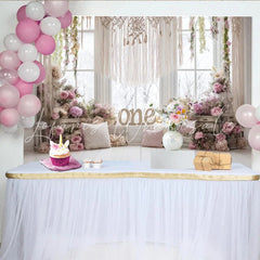 Lofaris Boho Floral First Birthday Backdrop with Macrame and Roses Elegant Party Decor for Baby Photoshoot