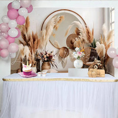 Lofaris Boho Living Room Photography Backdrop Pampas Grass and Mirror Interior Photo Background