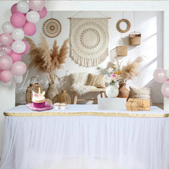 Lofaris Boho Macrame Pampas Grass Photography Backdrop with Neutral Tones Rustic Wall Tapestry for Studio Photoshoot and Home Decor.