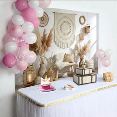 Lofaris Boho Macrame Pampas Grass Photography Backdrop with Neutral Tones Rustic Wall Tapestry for Studio Photoshoot and Home Decor.
