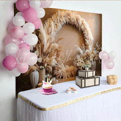 Lofaris Boho Pampas Wreath Photography Backdrop Circular Floral Arch Photo Background