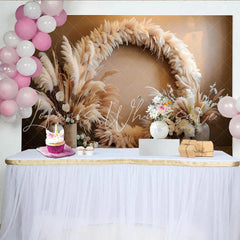 Lofaris Boho Pampas Wreath Photography Backdrop Circular Floral Arch Photo Background