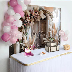 Lofaris Boho Wedding Door Photography Backdrop Pampas Grass and Floral Photo Background