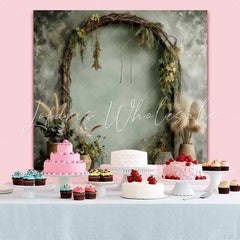 Lofaris Boho Woven Arch Backdrop Pampa Grass and Wicker Baskets for Rustic Studio Decor