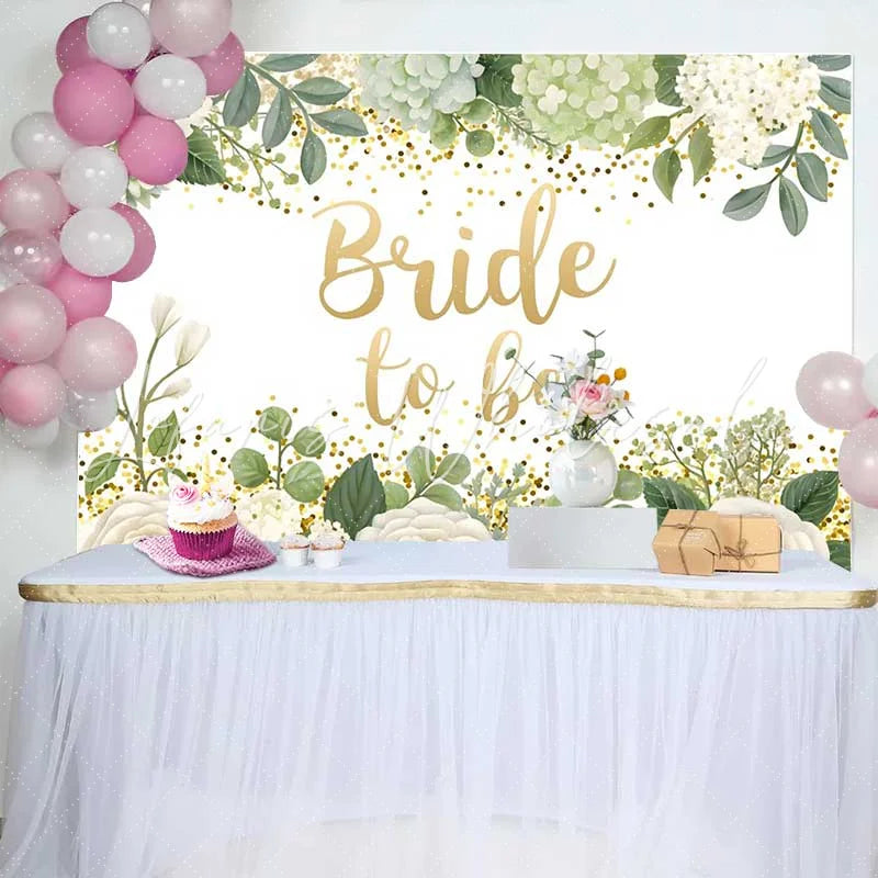 Lofaris Bride to Be Backdrop for Bridal Shower White Floral and Green Leaves with Gold Glitter Decoration