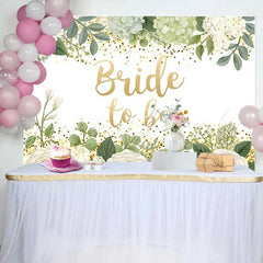 Lofaris Bride to Be Backdrop for Bridal Shower White Floral and Green Leaves with Gold Glitter Decoration