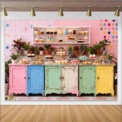 Lofaris Bunter Pastell-Desserttisch-Hintergrund für Kindergeburtstag und Babyparty süße Candybar-Kulisse