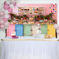 Lofaris Bunter Pastell-Desserttisch-Hintergrund für Kindergeburtstag und Babyparty süße Candybar-Kulisse