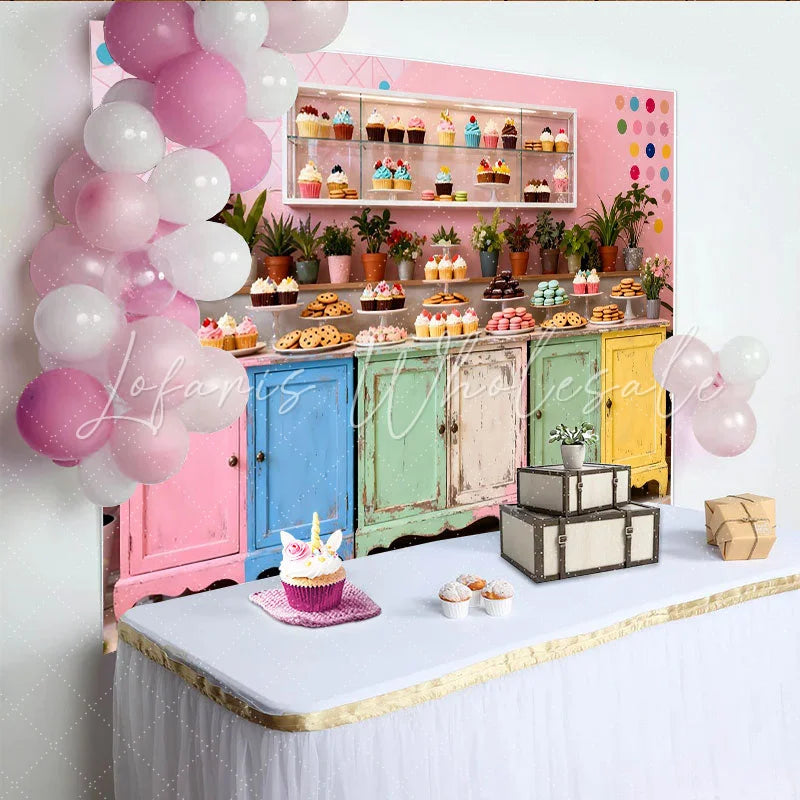 Lofaris Bunter Pastell-Desserttisch-Hintergrund für Kindergeburtstag und Babyparty süße Candybar-Kulisse