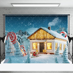 Lofaris Candy Cane Snowy Wild Light House Christmas Backdrop