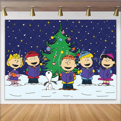 Lofaris Cartoon Christmas Caroling Backdrop Winter Snow Night Singing Group Photography Background Xmas Holiday Party Decoration