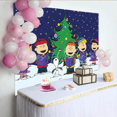 Lofaris Cartoon Christmas Caroling Backdrop Winter Snow Night Singing Group Photography Background Xmas Holiday Party Decoration