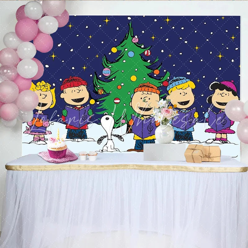 Lofaris Cartoon Christmas Caroling Backdrop Winter Snow Night Singing Group Photography Background Xmas Holiday Party Decoration