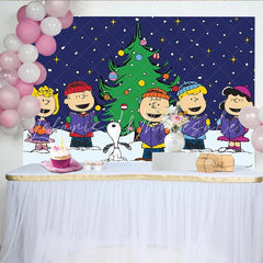 Lofaris Cartoon Christmas Caroling Backdrop Winter Snow Night Singing Group Photography Background Xmas Holiday Party Decoration