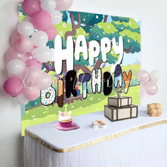 Lofaris Cartoon Dog Family Happy Birthday Backdrop Blue Puppy Big Tree Boys Girls Party Photography Background