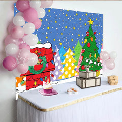 Lofaris Cartoon Doghouse Christmas Backdrop Colorful Winter Trees Snow Photography Background Kids Xmas Holiday Party Decoration