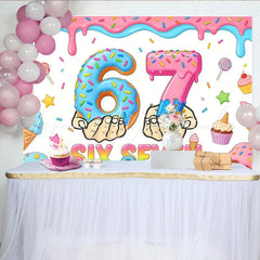 Lofaris Cartoon Donut Birthday Backdrop with Sweet Treats and Colorful Sprinkles Vibrant Party Background for Kids Photoshoot