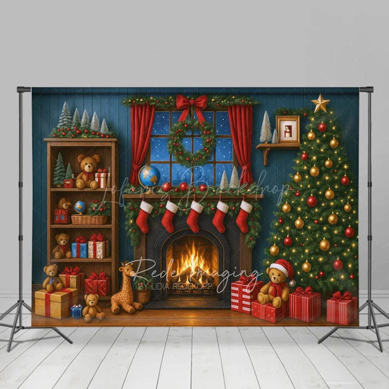 Lofaris Cartoon Holiday Cozy Christmas Room Photo Backdrop