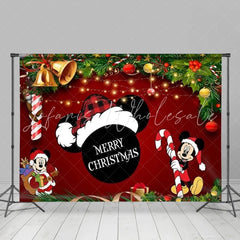 Lofaris Cartoon Mouse Christmas Backdrop Red Santa Hat Merry Christmas Background Party Decoration Winter Xmas Photo Booth