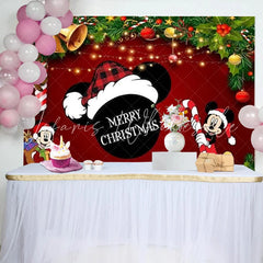 Lofaris Cartoon Mouse Christmas Backdrop Red Santa Hat Merry Christmas Background Party Decoration Winter Xmas Photo Booth