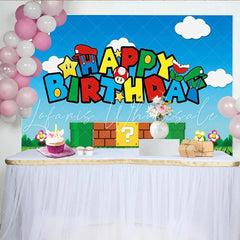 Lofaris Cartoon Video Game Birthday Backdrop Super Plumber Adventure Party Decoration Blue Sky Mushroom Level Photo Background