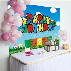 Lofaris Cartoon Video Game Birthday Backdrop Super Plumber Adventure Party Decoration Blue Sky Mushroom Level Photo Background