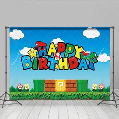 Lofaris Cartoon Video Game Birthday Backdrop Super Plumber Adventure Party Decoration Blue Sky Mushroom Level Photo Background