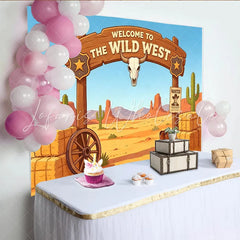 Lofaris Cartoon Wild West Photography Backdrop with Desert Landscape Cowboy Boots and Hay Bales for Studio Background