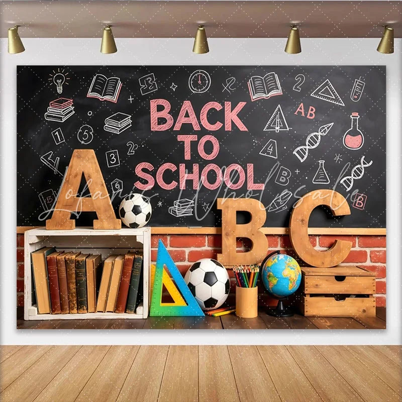Lofaris Chalkboard Back To School Backdrop with Wooden Letters and Books Educational Studio Background for Student Photoshoots