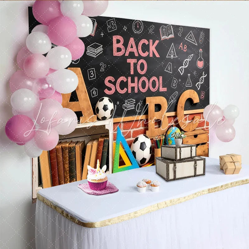 Lofaris Chalkboard Back To School Backdrop with Wooden Letters and Books Educational Studio Background for Student Photoshoots