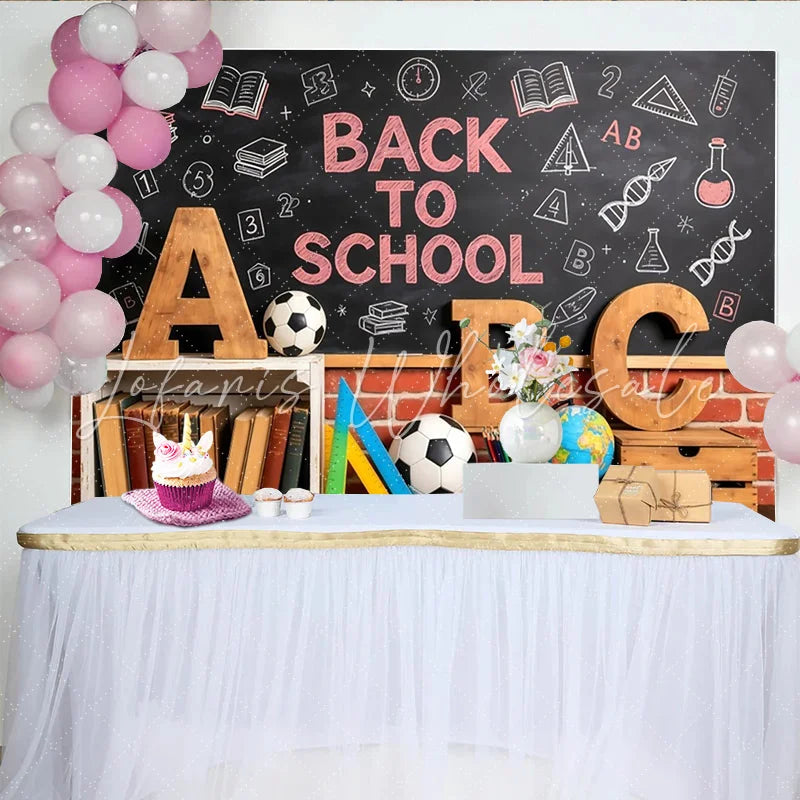 Lofaris Chalkboard Back To School Backdrop with Wooden Letters and Books Educational Studio Background for Student Photoshoots