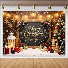 Lofaris Chalkboard Christmas and New Year Backdrop with Festive Lights and Snow Elegant Holiday Party Background for Photos and Winter Decor