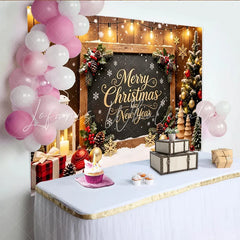 Lofaris Chalkboard Christmas and New Year Backdrop with Festive Lights and Snow Elegant Holiday Party Background for Photos and Winter Decor