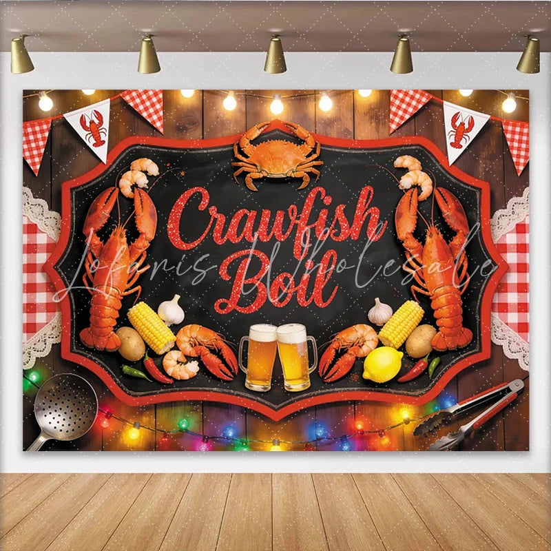Lofaris Chalkboard Crawfish Boil Backdrop for Summer Party Red Checkered Banner for Backyard Feast Decoration