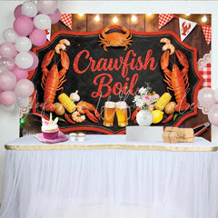 Lofaris Chalkboard Crawfish Boil Backdrop for Summer Party Red Checkered Banner for Backyard Feast Decoration