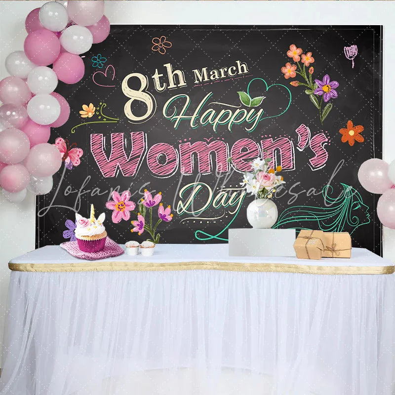 Lofaris Chalkboard Happy Womens Day Photography Backdrop Floral and Butterfly Photo Background