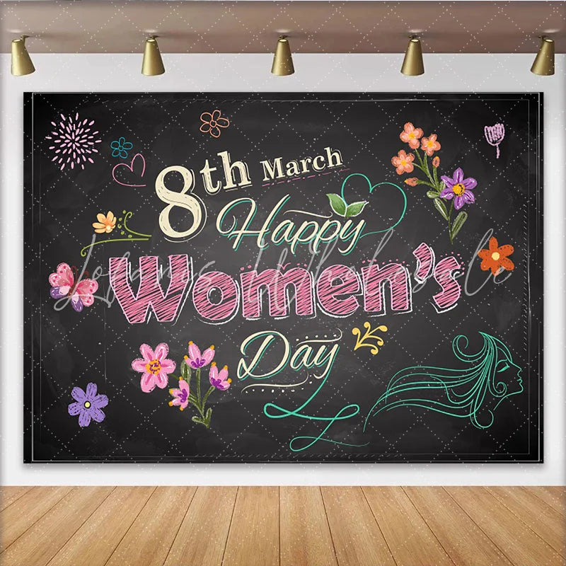 Lofaris Chalkboard Happy Womens Day Photography Backdrop Floral and Butterfly Photo Background