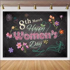 Lofaris Chalkboard Happy Womens Day Photography Backdrop Floral and Butterfly Photo Background