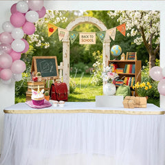 Lofaris Charming Back To School Backdrop with Archway and Books Outdoor Garden Background for Classroom Decor and Photography