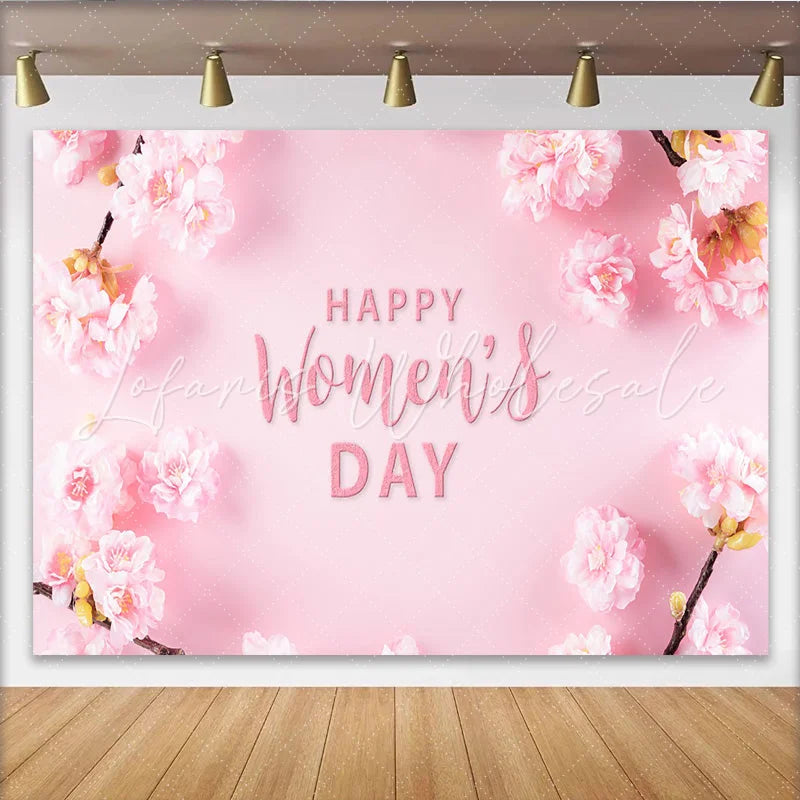 Lofaris Cherry Blossom Womens Day Backdrop Soft Pink Flower Branches International Womens Day Banner