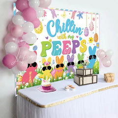 Lofaris Chillin With My Peeps Easter Backdrop Colorful Bunnies Sunglasses Spring Egg Hunt Party Decoration