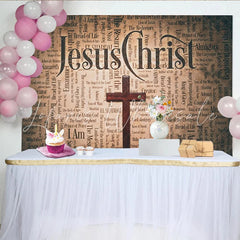 Lofaris Christian Photography Backdrop with Wooden Cross and Religious Text Inspirational Studio Background for Church Events and Portraits